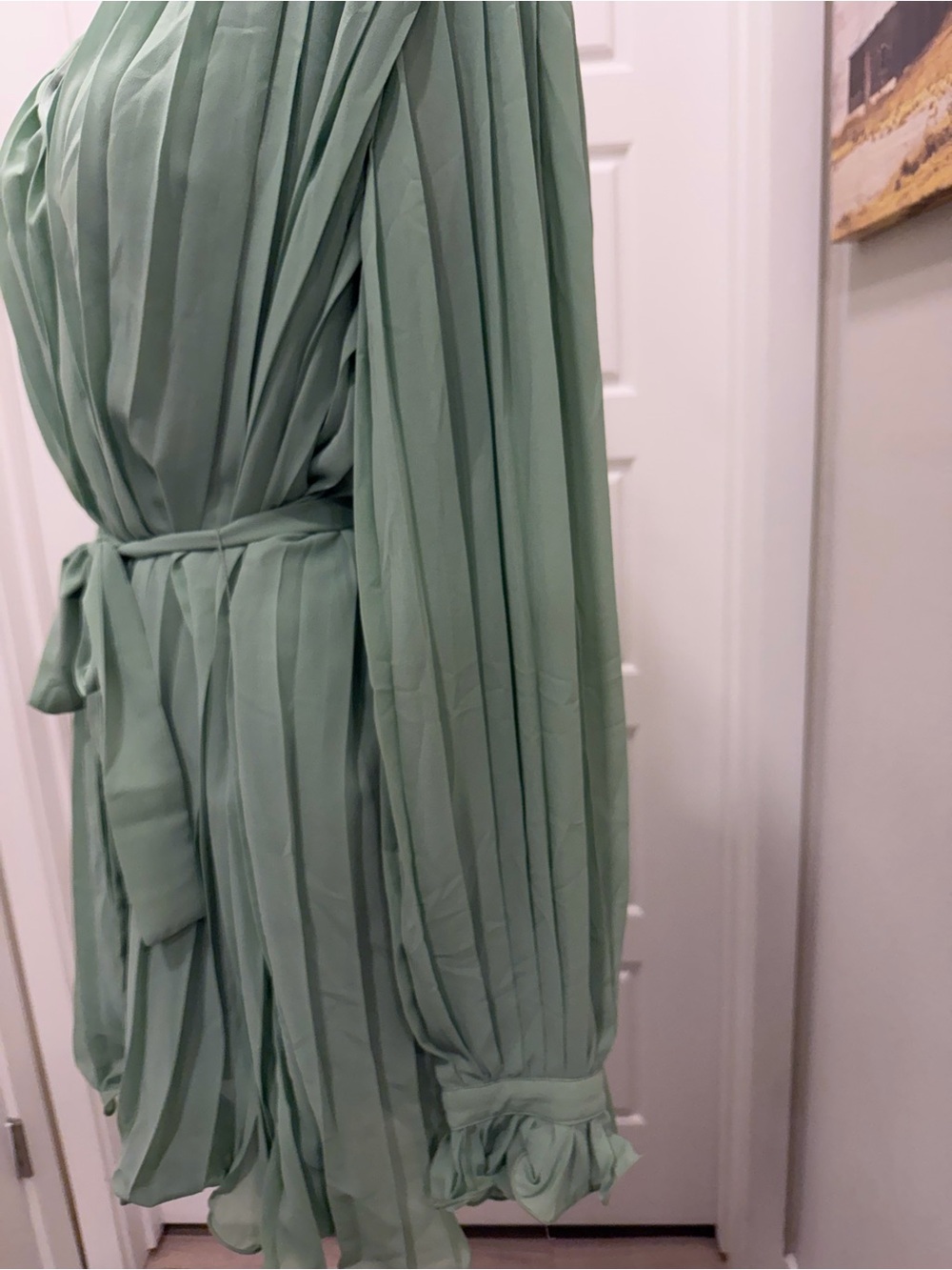 Endless Rose Sage Green Pleated V-Neck Tie-Waist Romper - Picture 7 of 9
